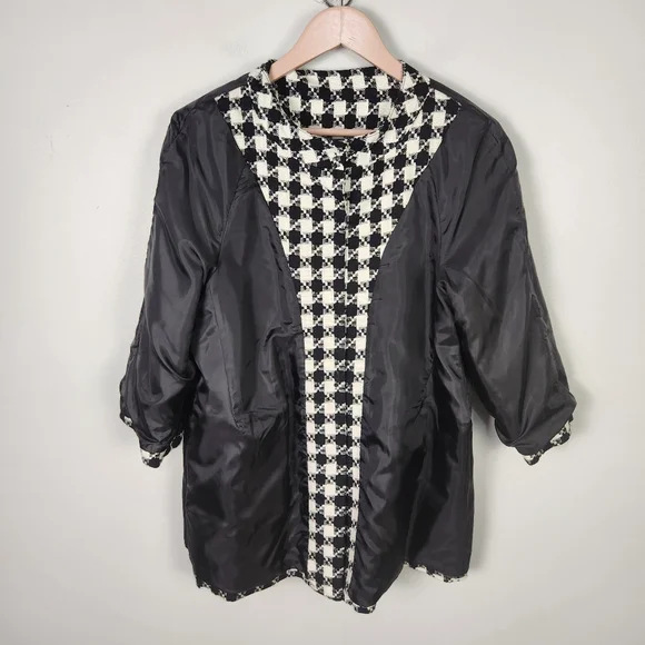 NWOT Rafaella Black & White Plaid Wool Blend Longline Blazer Jacket Size L #0525 - Picture 7 of 11